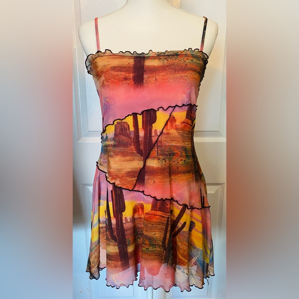 Urban Outfitters Abstract Print Moxie Mesh Slip Mini Dress Size M - Picture 2 of 7